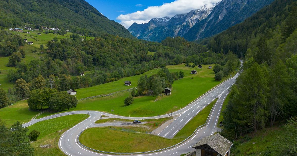 A winding road through the Bregaglia valley, Switzerland
