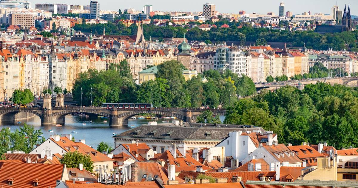 Prague's bridges and historic architecture from above