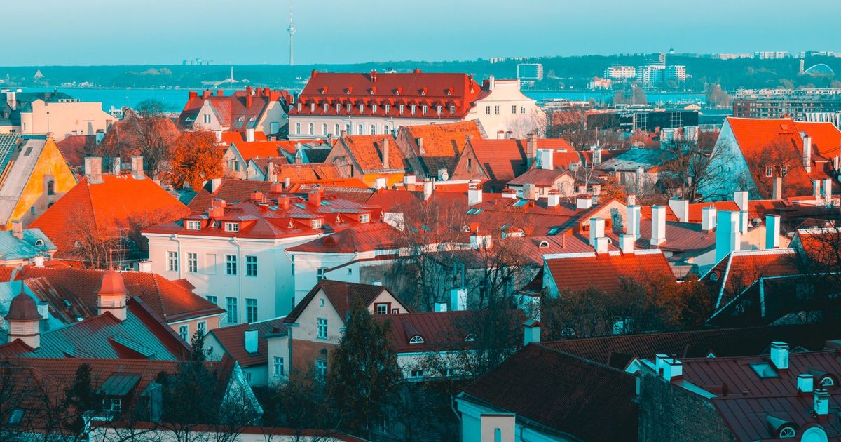 The historic rooftops of Tallinn, Estonia, from above