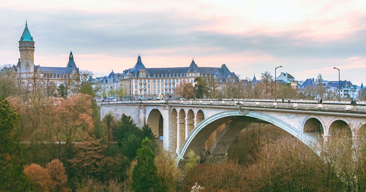 The Adolphe Bridge among autumn trees, Luxembourg City