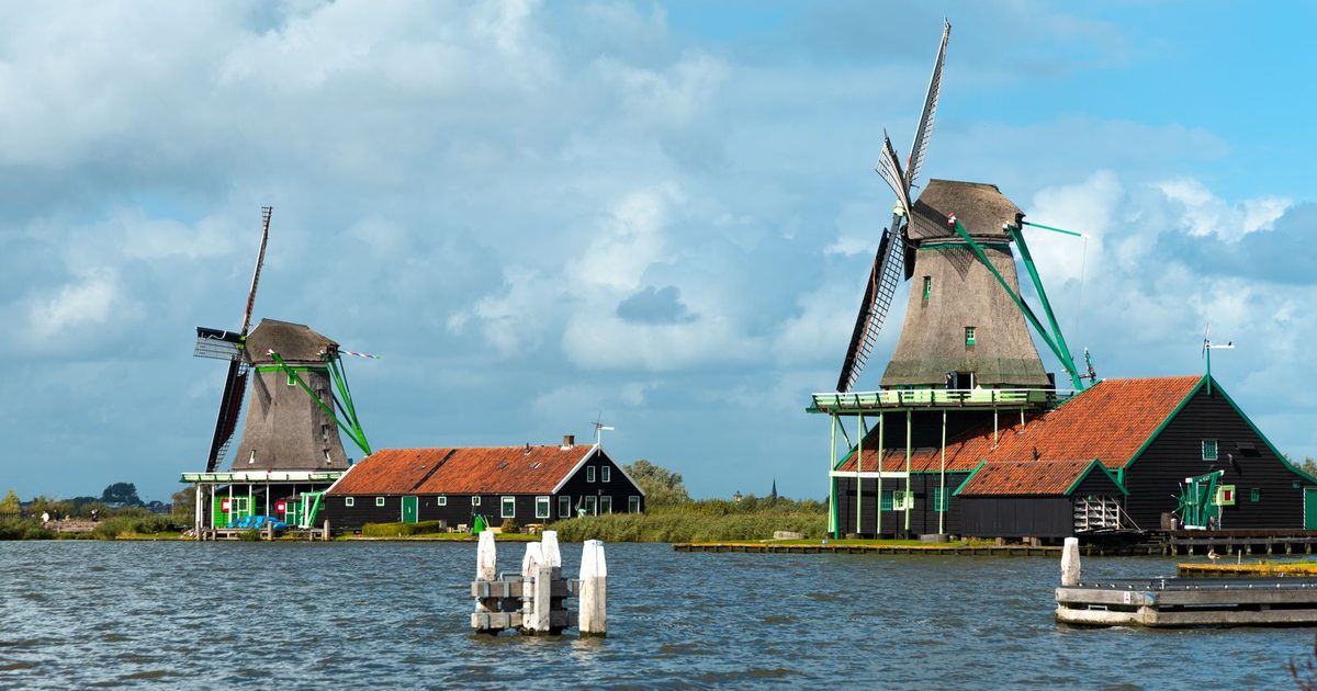 The windmills of Zaanse Schans under blue skies
