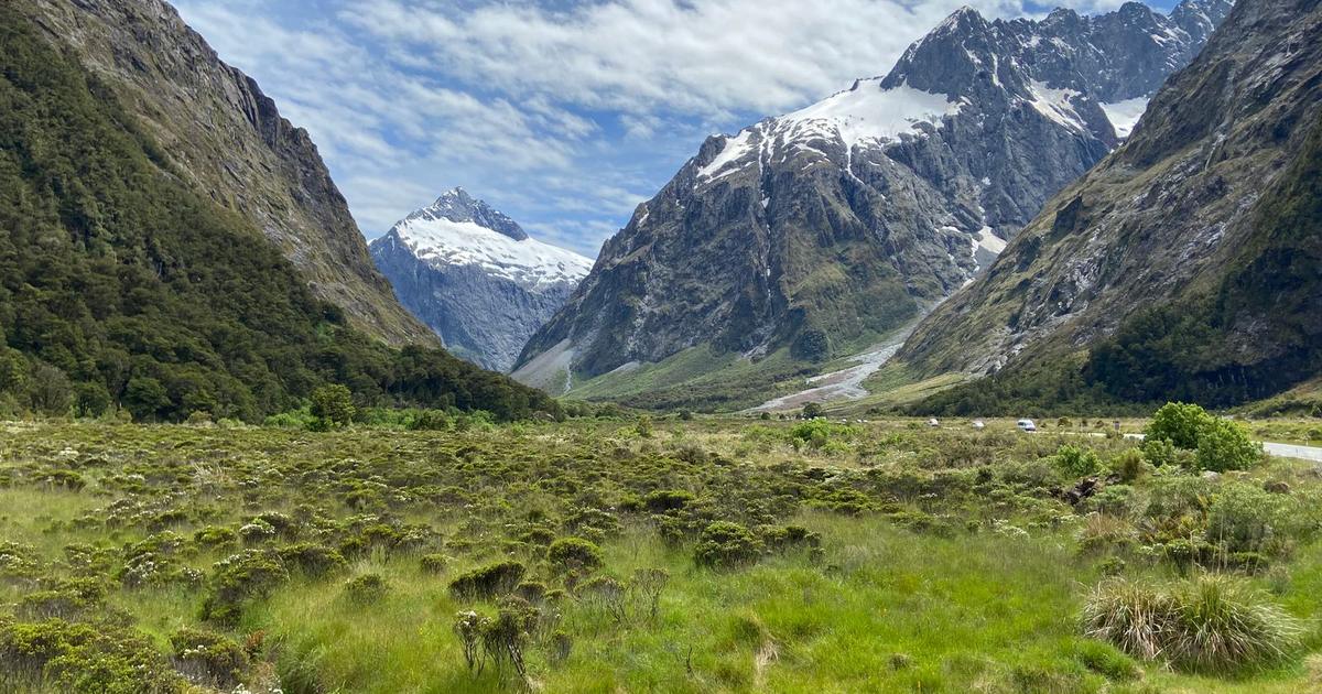 Snowcapped mountains and a valley in New Zealand