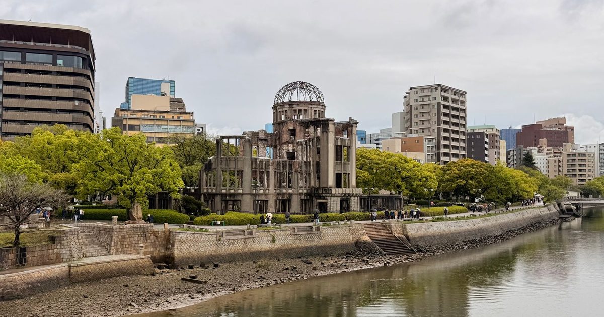 The Hiroshima Peace Memorial by the river, Hiroshima, Japan