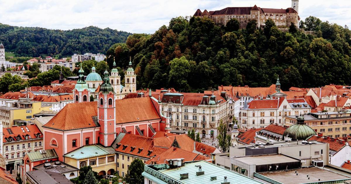 Ljubljana old town and the castle on its green hill